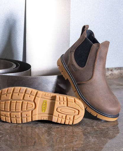 Keen Men's San Jose Chelsea 90° Heel Boot (Aluminum Toe) Cascade Brown/Gum