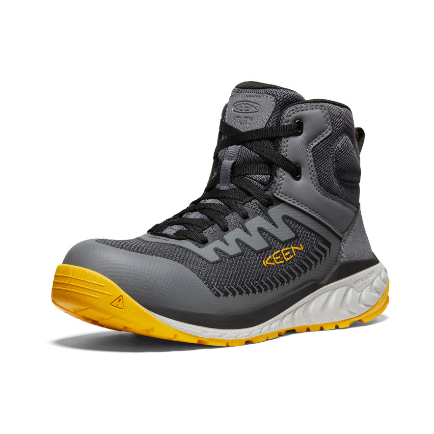 Keen Men's Arvada Mid Work Sneaker (Carbon Toe) Black/Keen Yellow