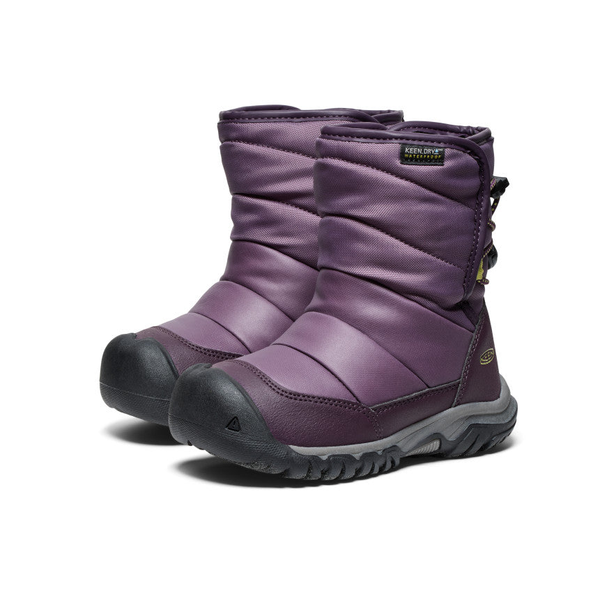 Keen Little Kids' Puffrider Waterproof Winter Boot Black Plum/Daiquiri Green